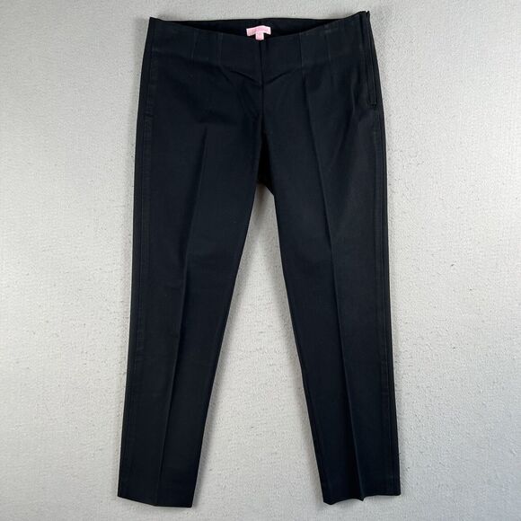 Lily Pulitzer Pants Womens 8 Black Pleated Straight Crop Leg Side Zip Chino - Picture 1 of 12